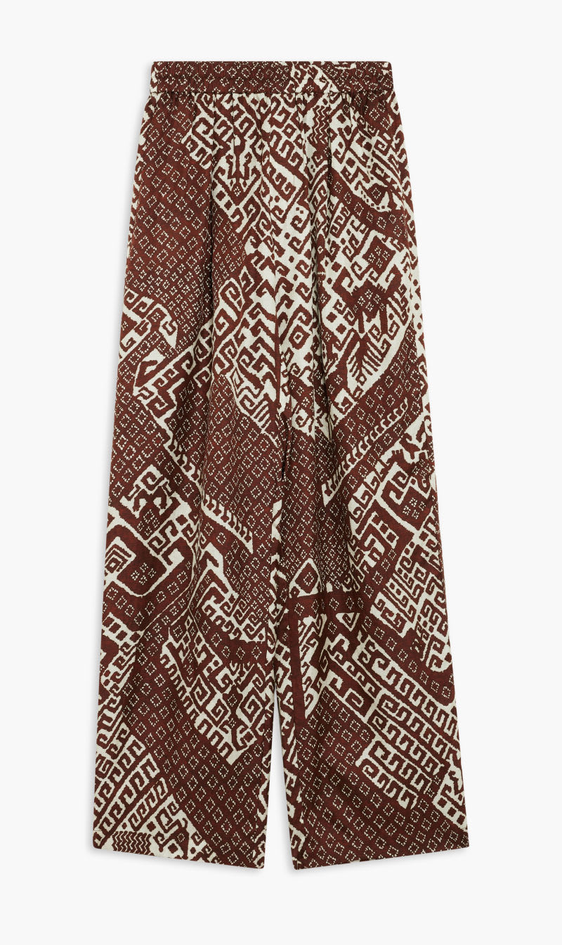 

Biyan Brown Silk Print Straight Long Pant for Women | The Deal Outlet