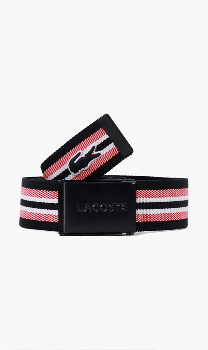 

Lacoste Engraved Logo Plate Buckle Striped Belt