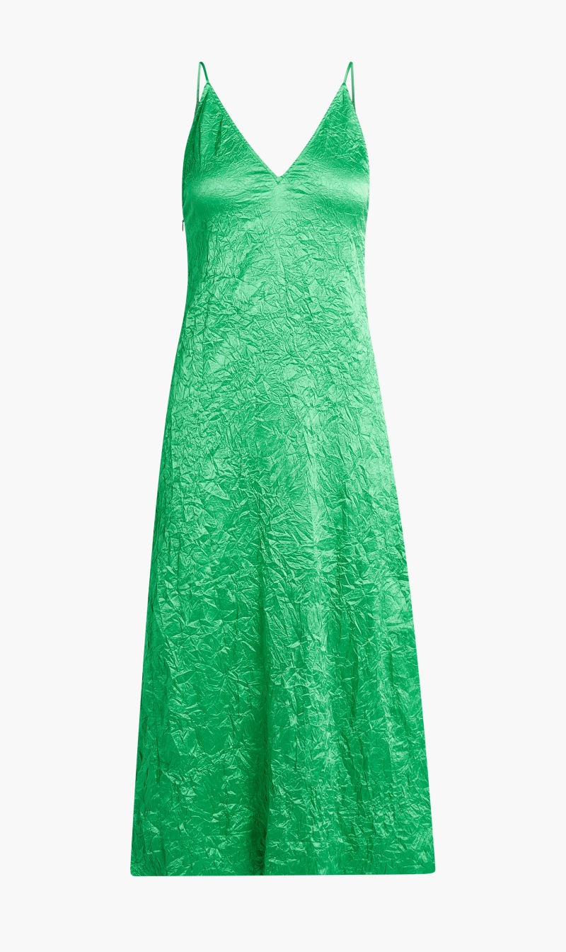 

Ganni Green Crinkled Satin Slip Dress for Women | The Deal Outlet