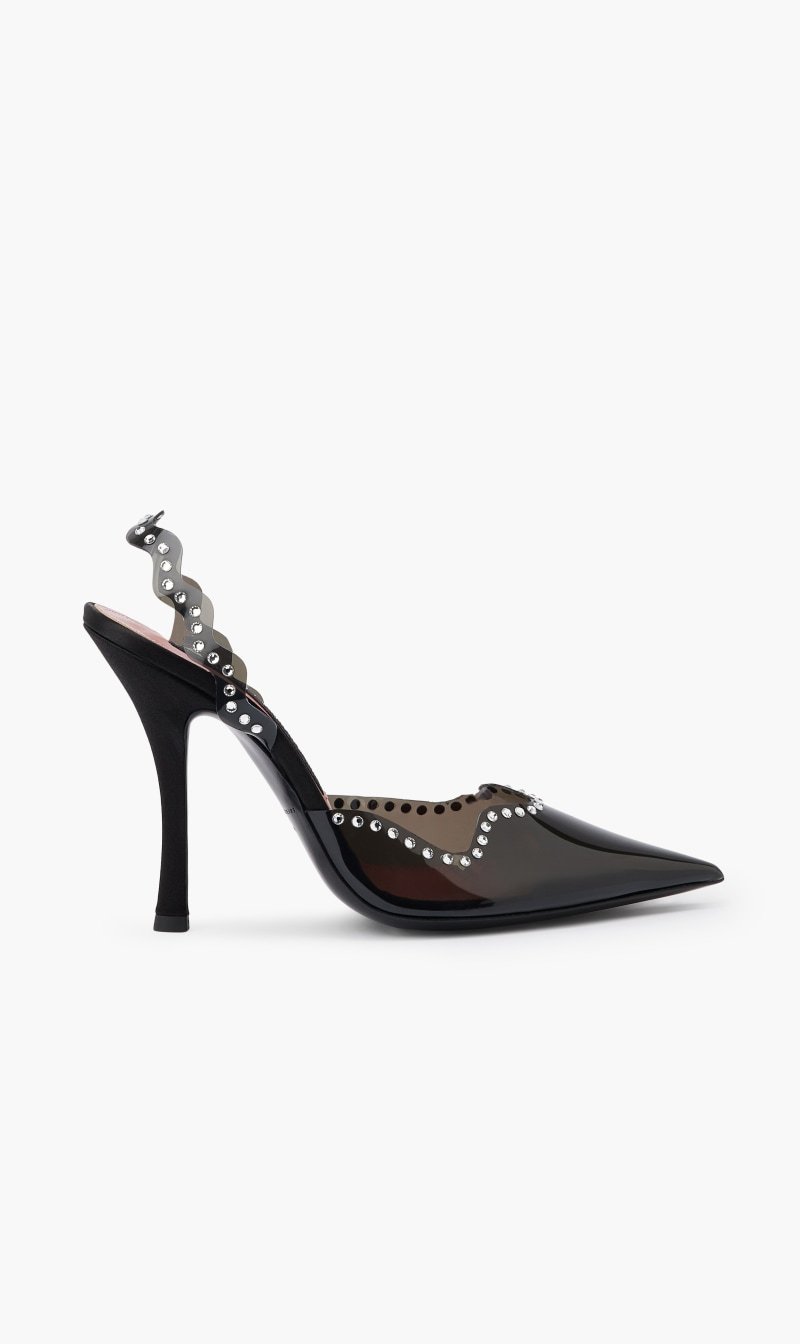 

Les Petits Joueurs Black Pvc Sling-back High Heel+crystal for Women | The Deal Outlet