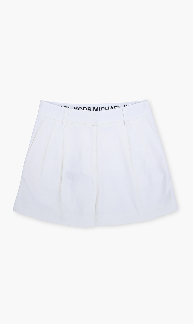 

Pleated Linen Blend Shorts, White