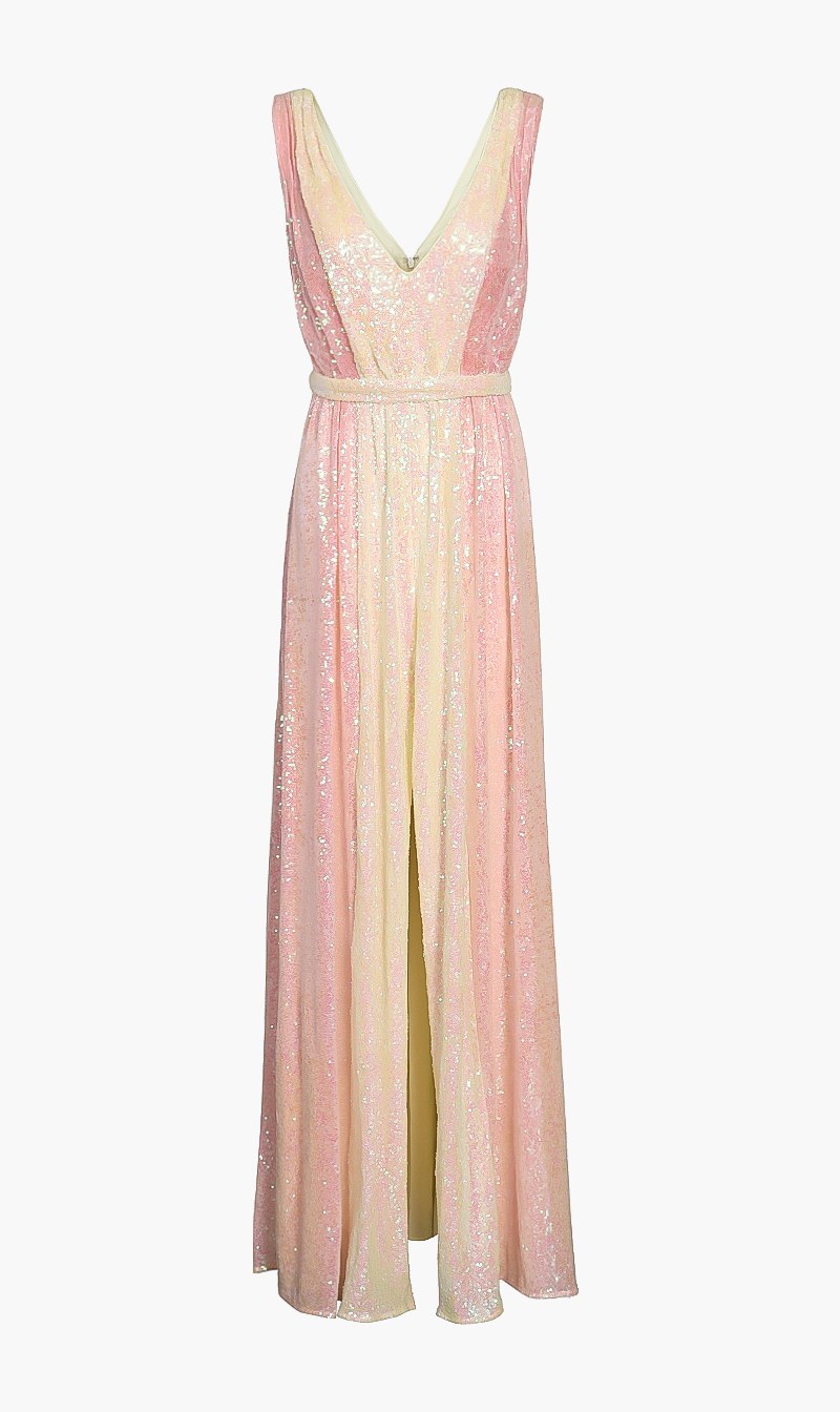 

Badgley Mischka Pink Two Tone Tie Waist Sequined Dress for Women | The Deal Outlet