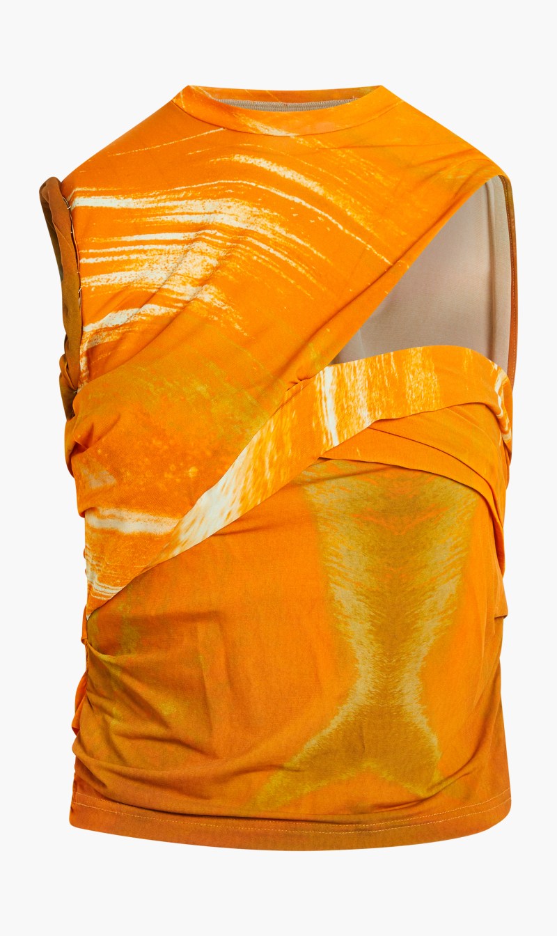 

Jonathan Simkhai Orange Terra Marble Printed Jersey Top for Women | The Deal Outlet