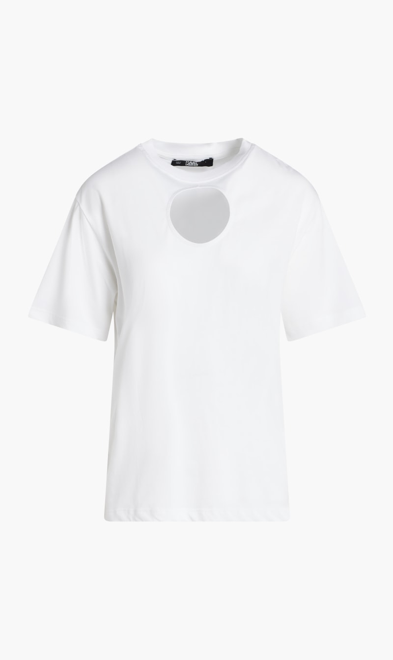 

Karl Lagerfeld White Cut Out Fashion T-shirt for Women | The Deal Outlet