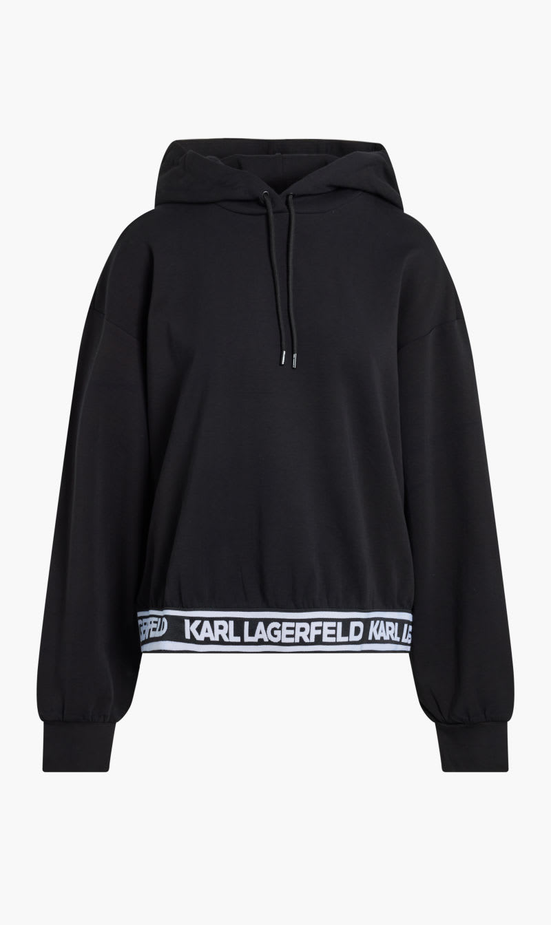 

Karl Lagerfeld Black Bonded Jersey Hoodie Wlogo for Women | The Deal Outlet