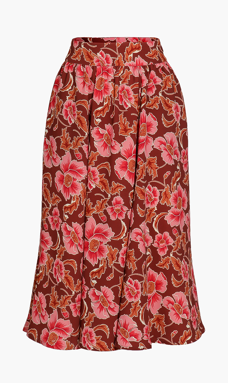 

Floral Printed Midi Skirt, Brown