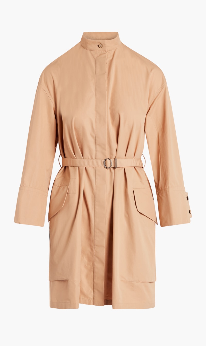 

Jil Sander Beige Collarless Belted Cotton Trench Coat for Women | The Deal Outlet