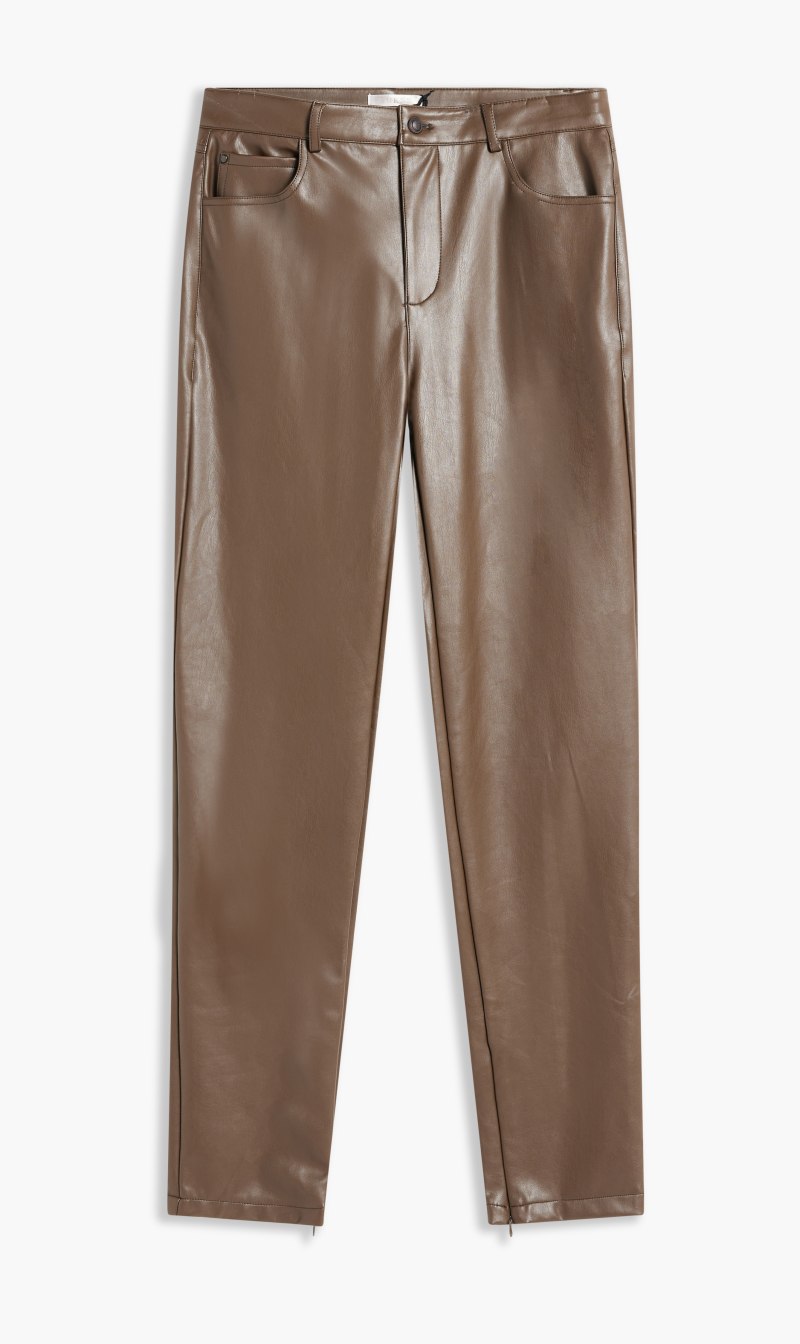 

Caroline Pants - Coated Jersey Faux Leather, Brown