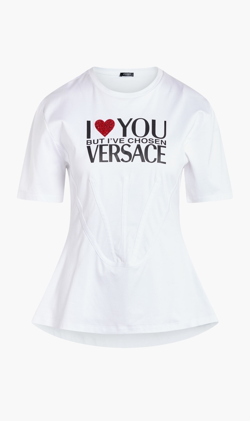 

Versace White T-shirt Peplum Slogan Jersey for Women | The Deal Outlet