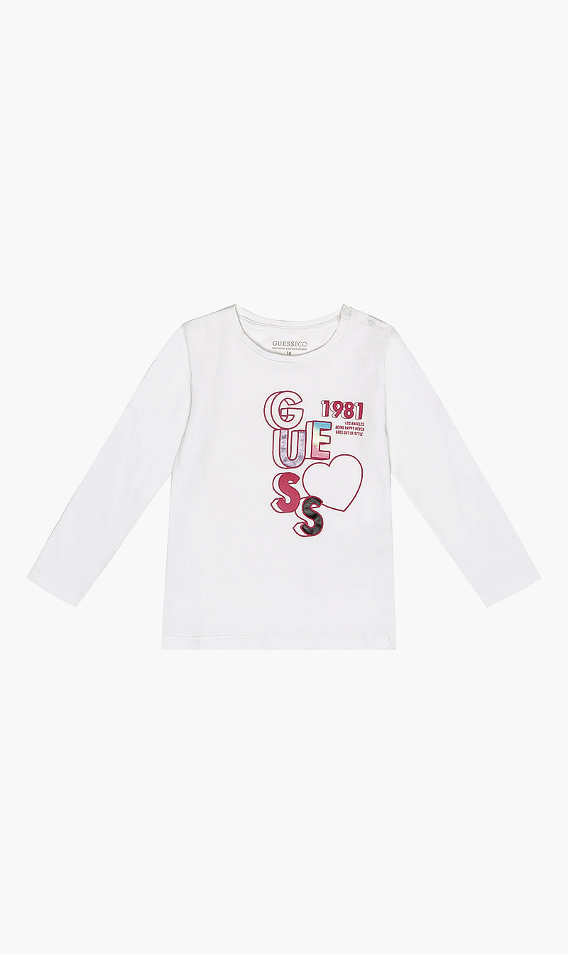 

Guess White Printed Long Sleeves Tshirt for Girls | The Deal Outlet