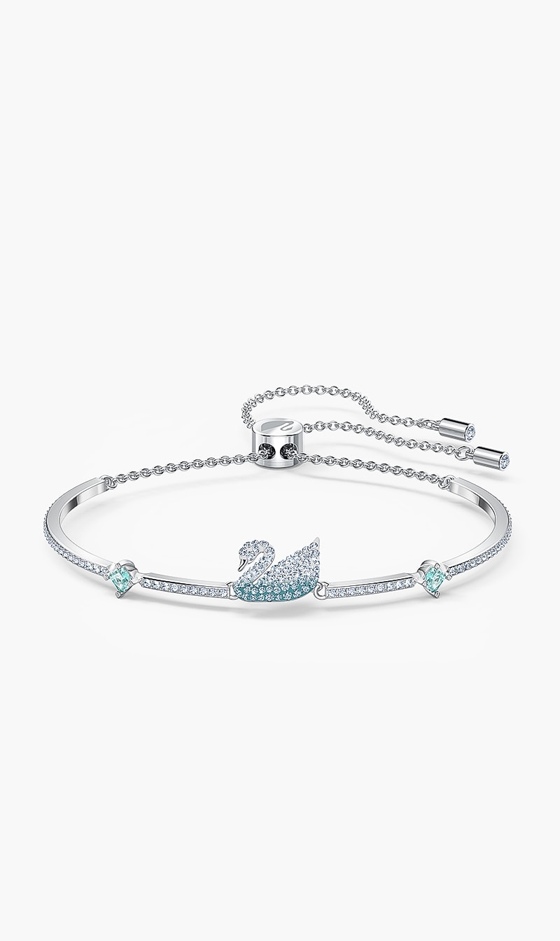 

Swarovski Iconic Swan Bangle, Blue, Rhodium Plated