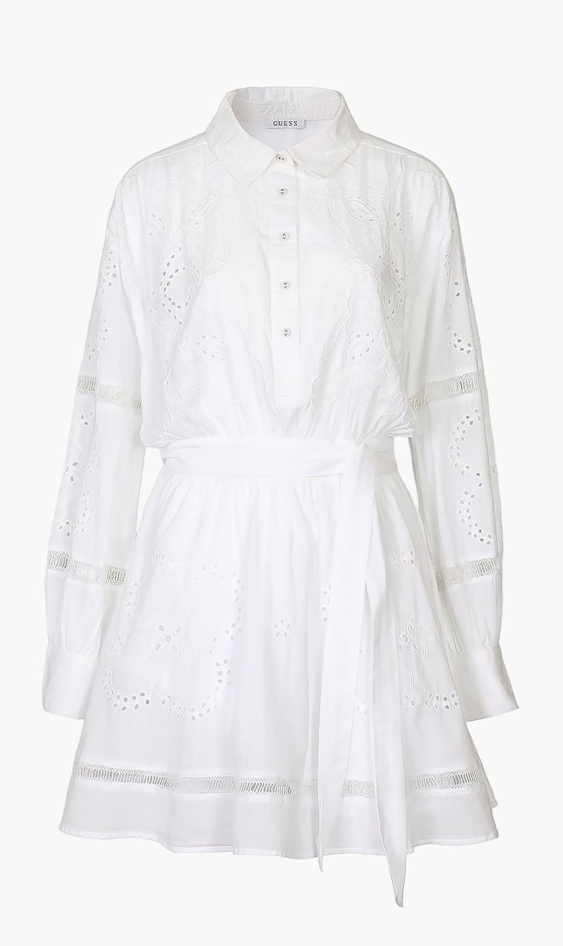 

Guess White Collared Long Sleeves Dress for Women | The Deal Outlet