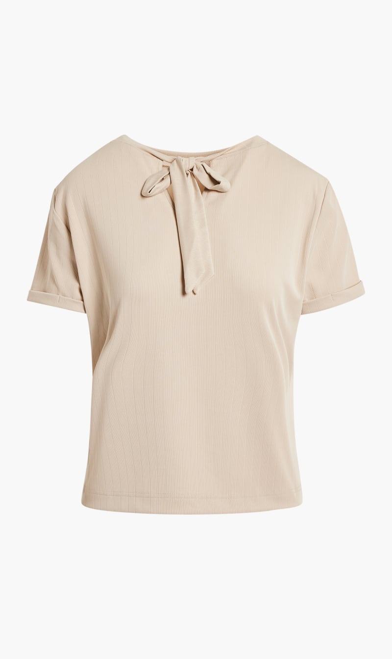 

Guess Beige Short Sleeve Sharon Bowed Top for Women | The Deal Outlet