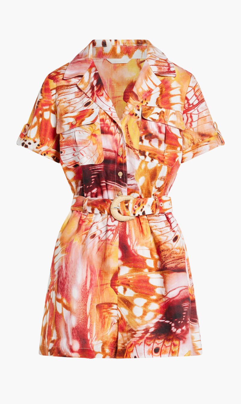 

Guess Orange Cindy Linen Romper for Women | The Deal Outlet