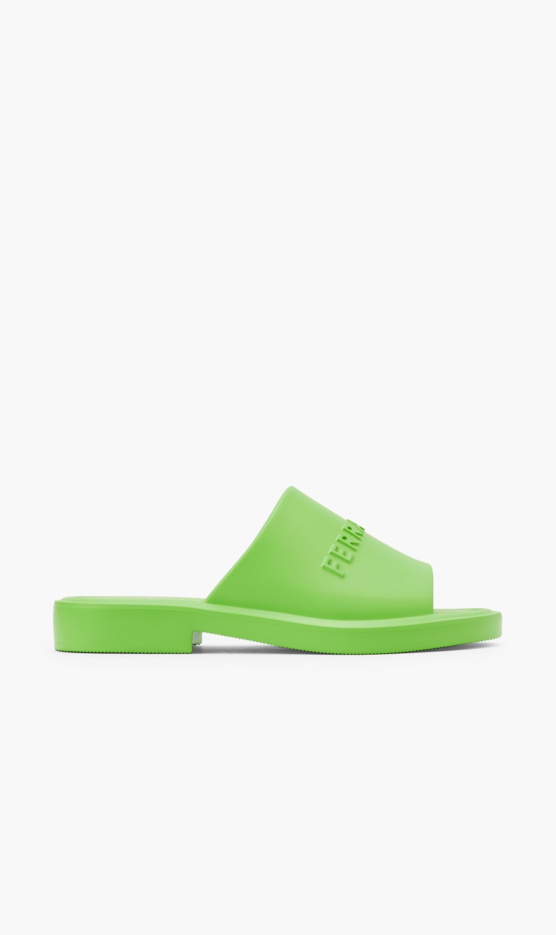 

Salvatore Ferragamo Green Giuneva Logo Slides for Women | The Deal Outlet