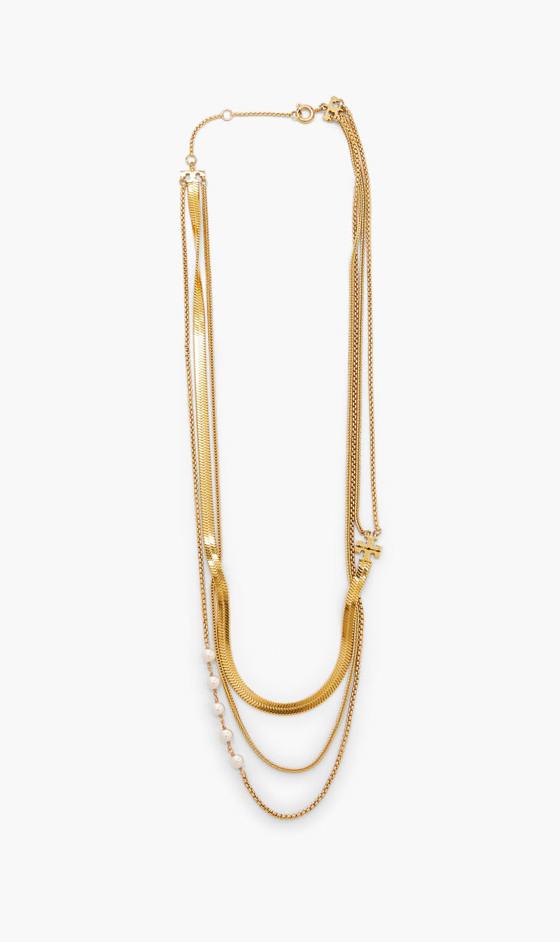 

Tory Burch Gold Kira Layered Pearl Necklace for Women | The Deal Outlet