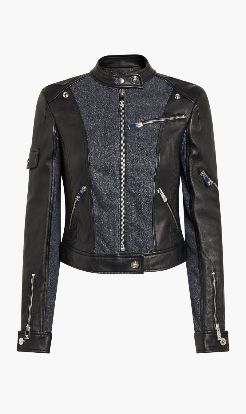 

Versace Multi-color Jacket Leather Leather With Denim Details for Women | The Deal Outlet