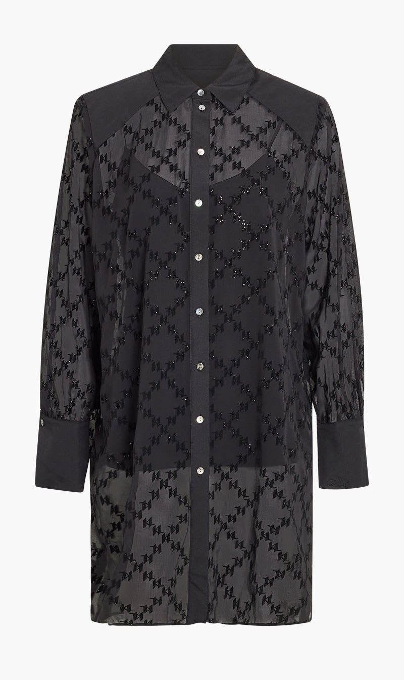 

Karl Lagerfeld Black Monogram Glitter Flock Tunic for Women | The Deal Outlet