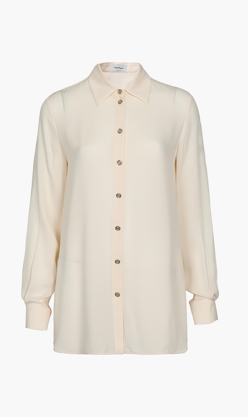 

Salvatore Ferragamo Beige Silk Georgette Long Sleeves Shirt for Women | The Deal Outlet