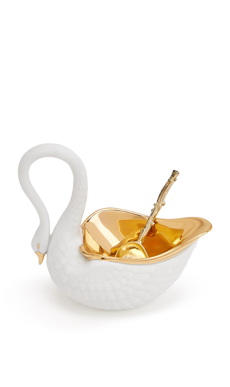 

Swan Salt Cellar White W/ 14kt Gold Plated Spoon