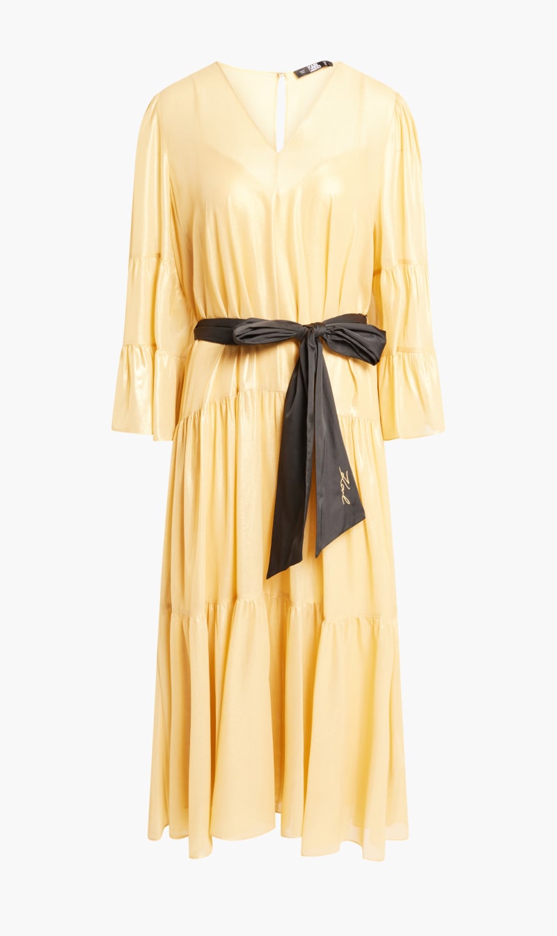 

Metallic Tied Waist Dress, Gold