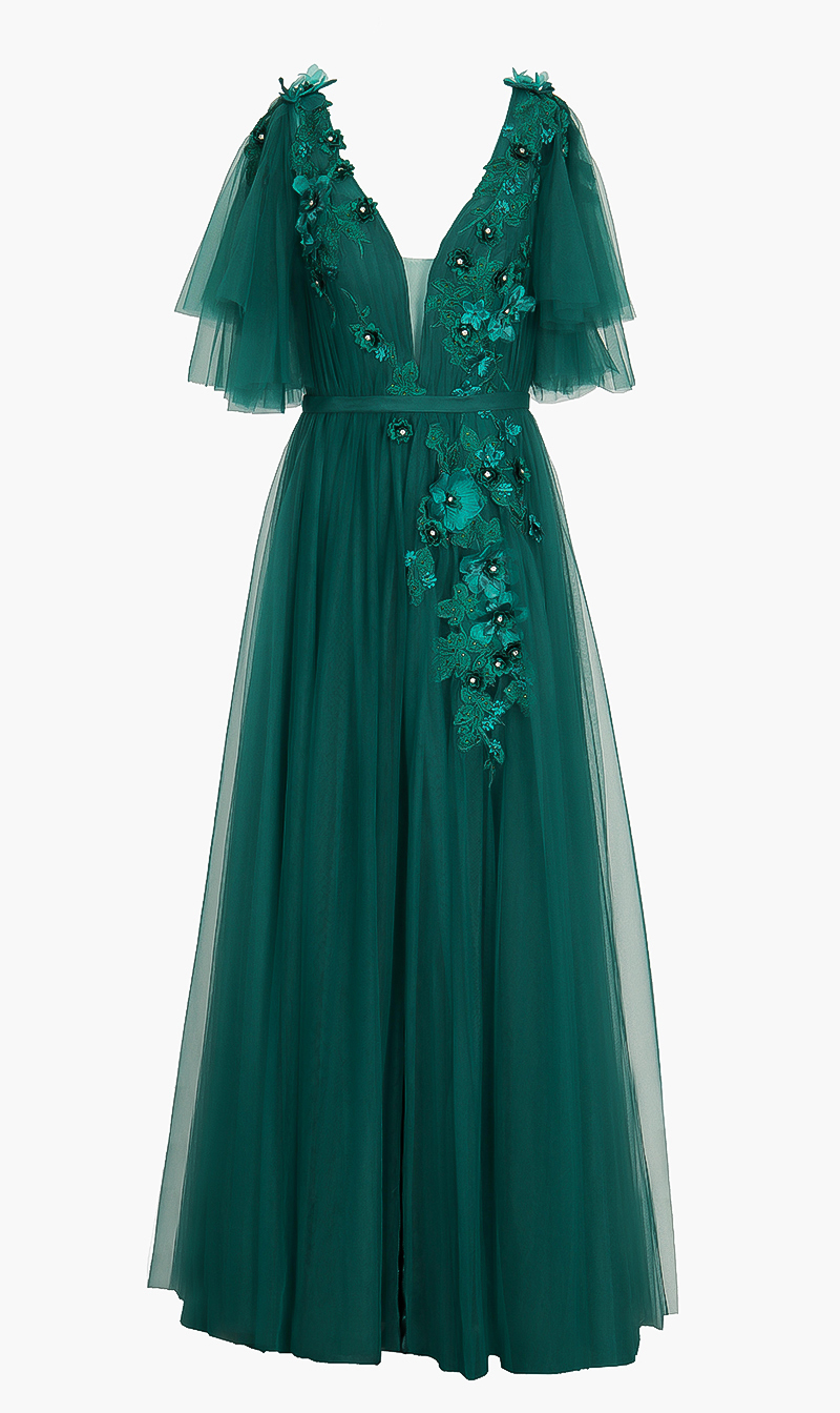 

Floral Tulle Gown, Green