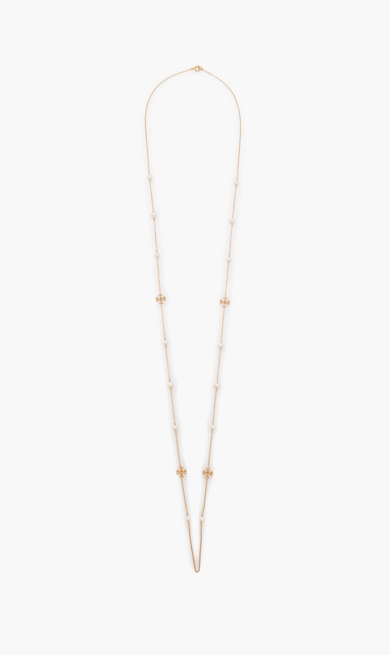 

Tory Burch Black Kira Pearl Delicate Long Necklace for Women | The Deal Outlet