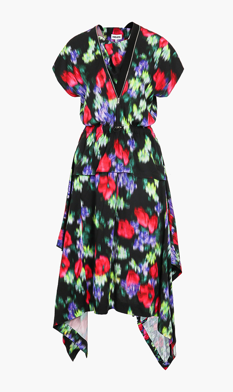 

Floral Waisted Midi Dress, Black