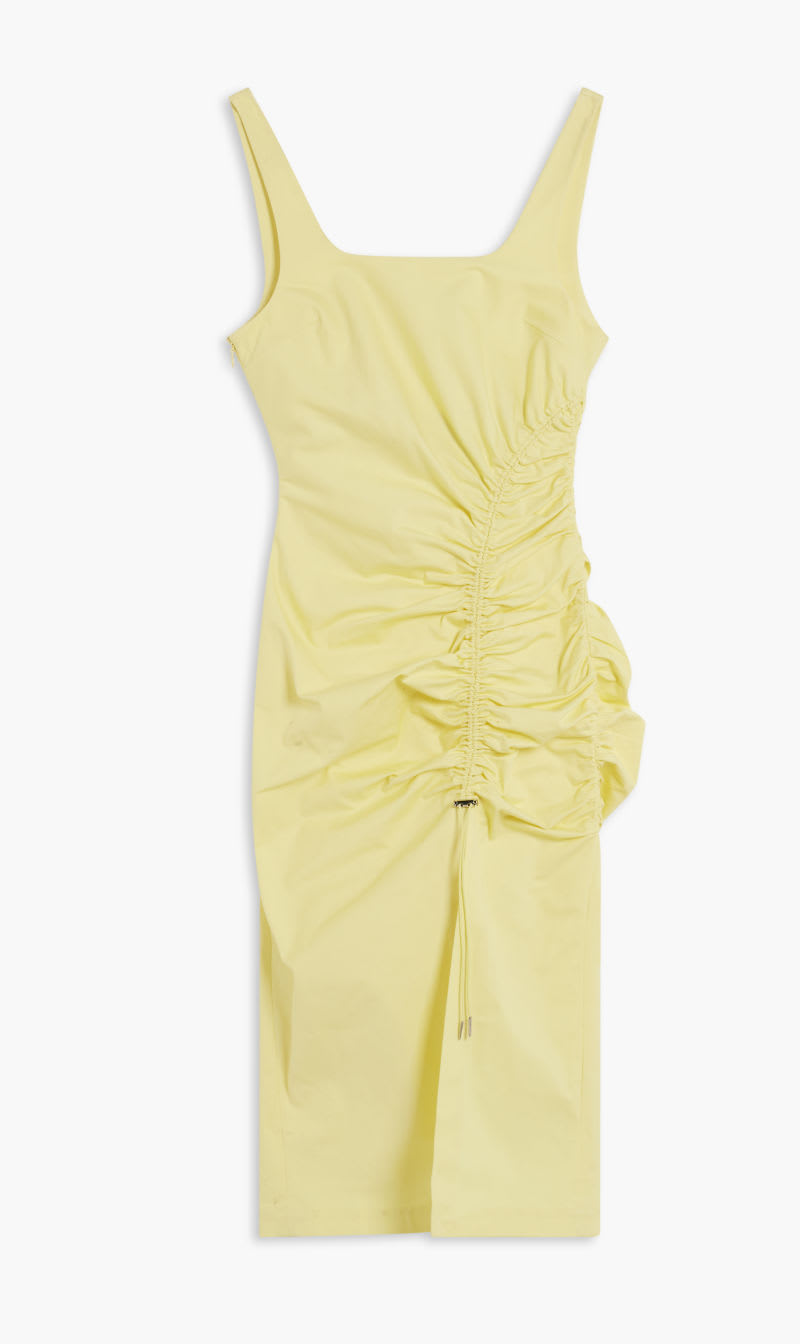 

Karl Lagerfeld Yellow Gathered Stretch Dress for Women | The Deal Outlet