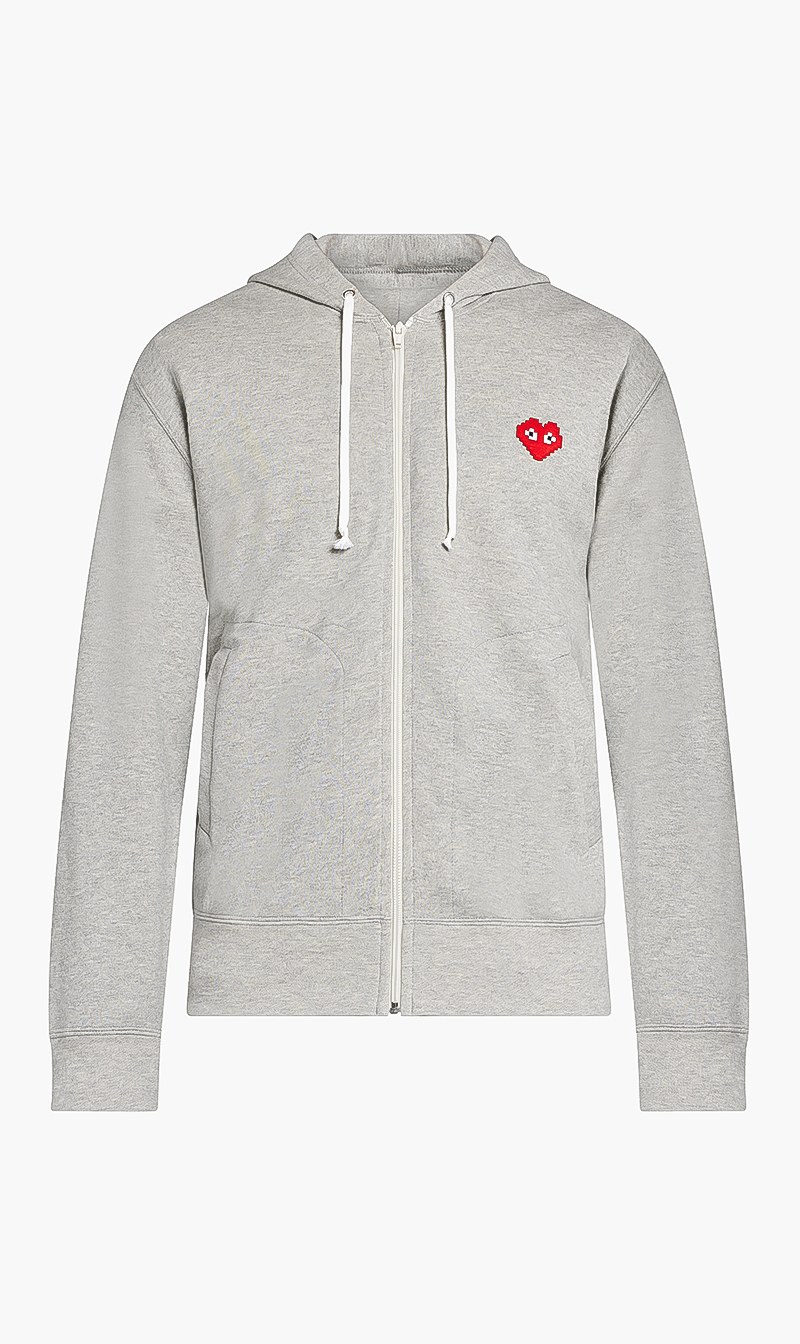 

Invader Pixel Hear Zip Hoodie, Grey