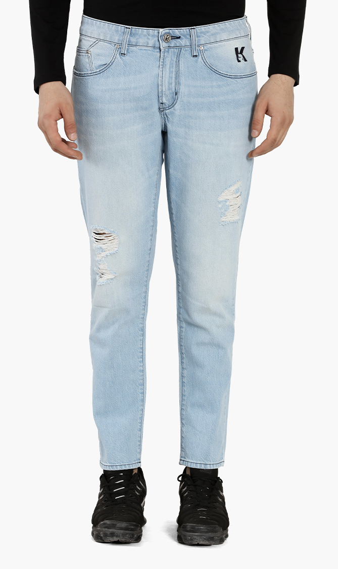 

Karl Lagerfeld Blue Washed Ripped Jeans for Men | The Deal Outlet