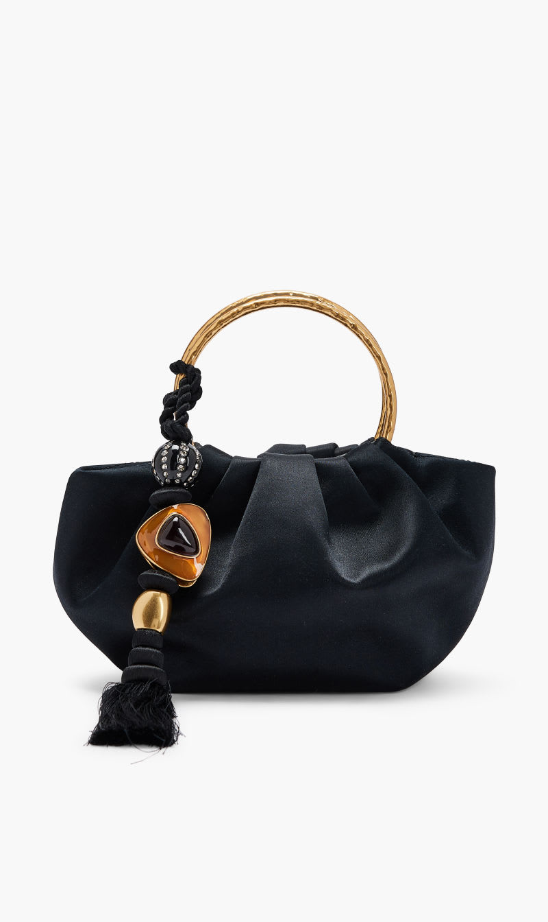 

Tory Burch Black Satin Double Ring Evening Bag for Women | The Deal Outlet