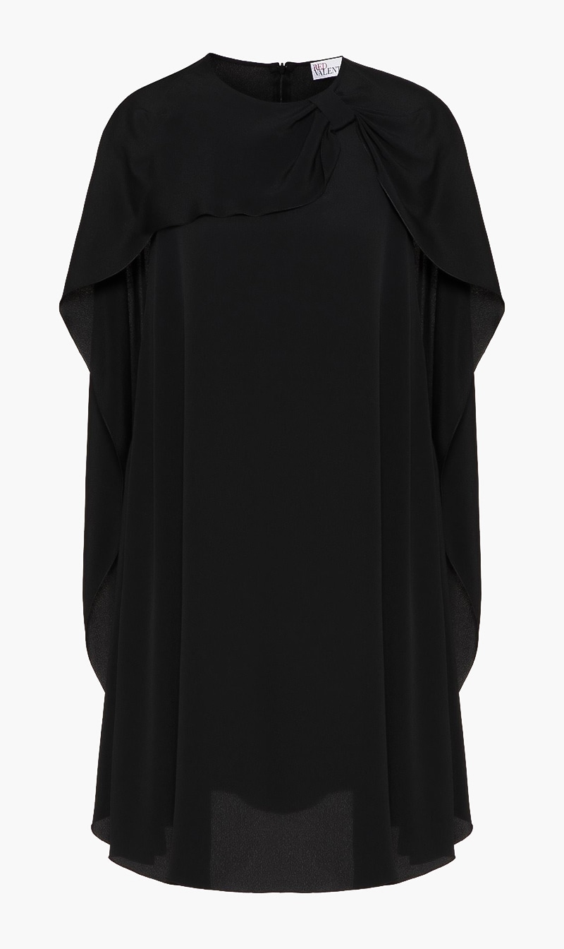 

Flounce Detail Light Silk Dress, Black