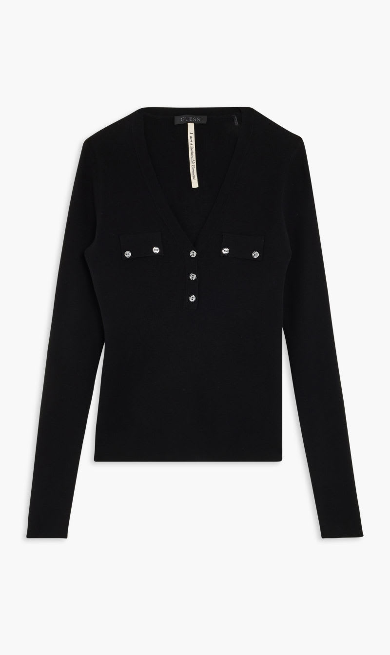 

Guess Black Ls Flavie Henley Swtr for Women | The Deal Outlet