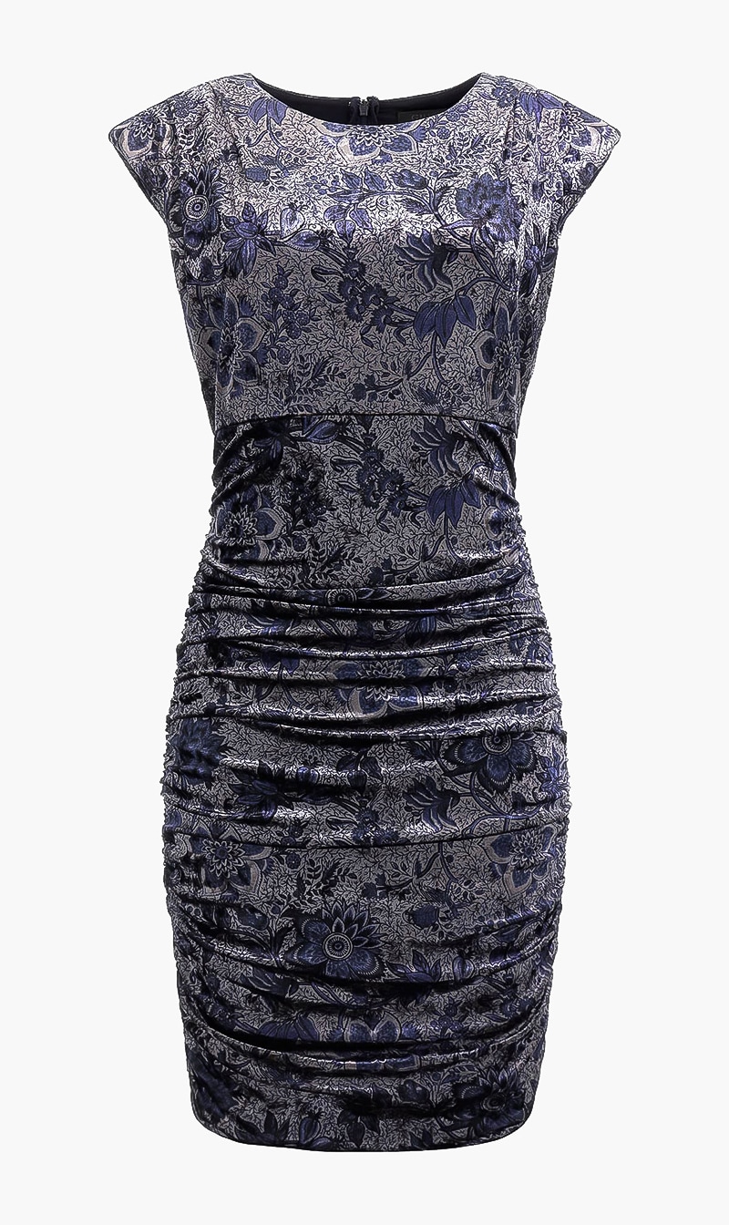 

Velvet Printed Dress, Blue