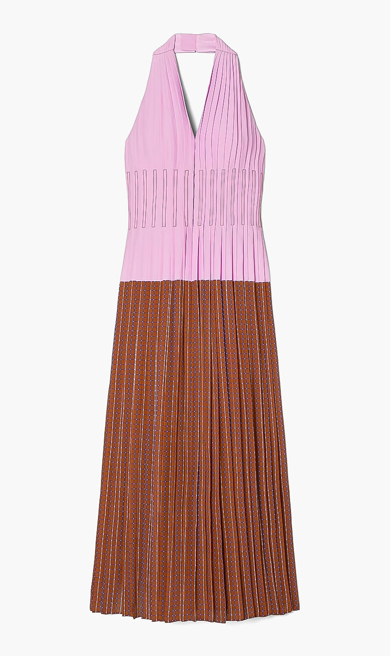 

Tory Burch Pink Halter Pleated Dress for Women | The Deal Outlet