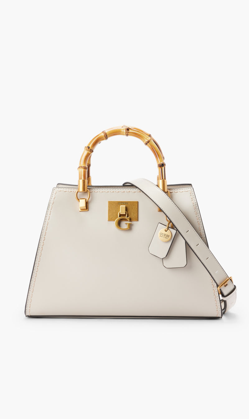 

Guess White Stephi Bamboo Satchel for Women | The Deal Outlet