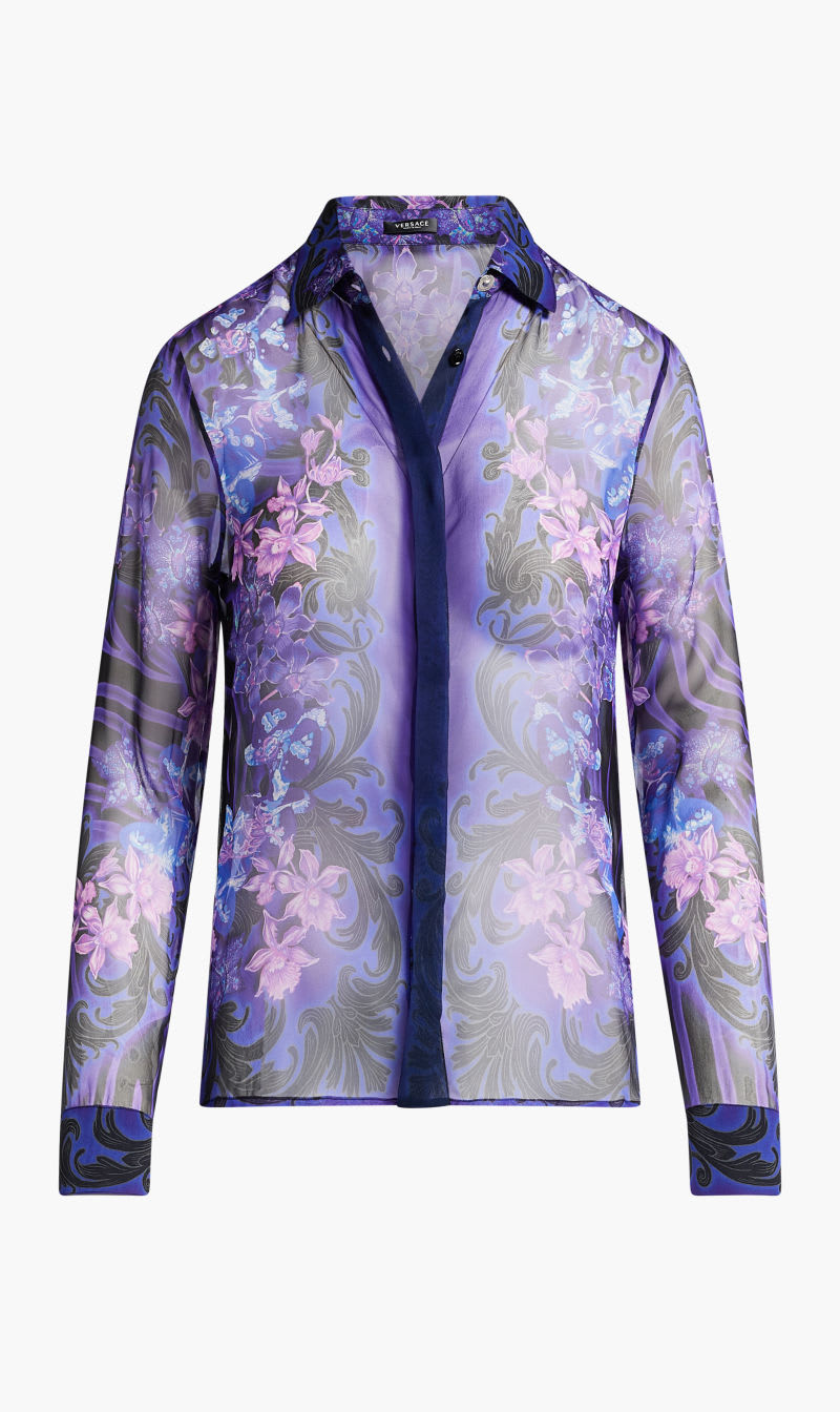 

Versace Multi-color formal Shirt Silk Chiffon Fabric Print Foulard Orchids for Women | The Deal Outlet