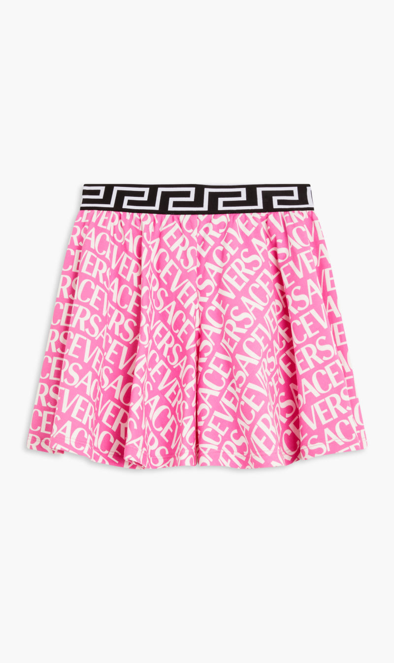 

Versace Pink Jg Skirt Mini Flowy Greca Waistband Ao Repeat Versace for Kids | The Deal Outlet