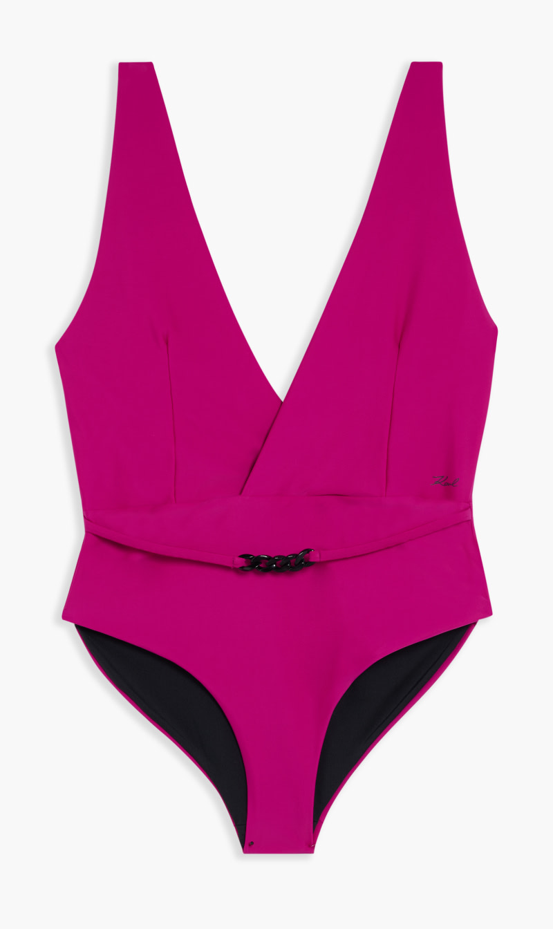 

Karl Lagerfeld Red Karl Dna Deep V Swimsuit for Women | The Deal Outlet