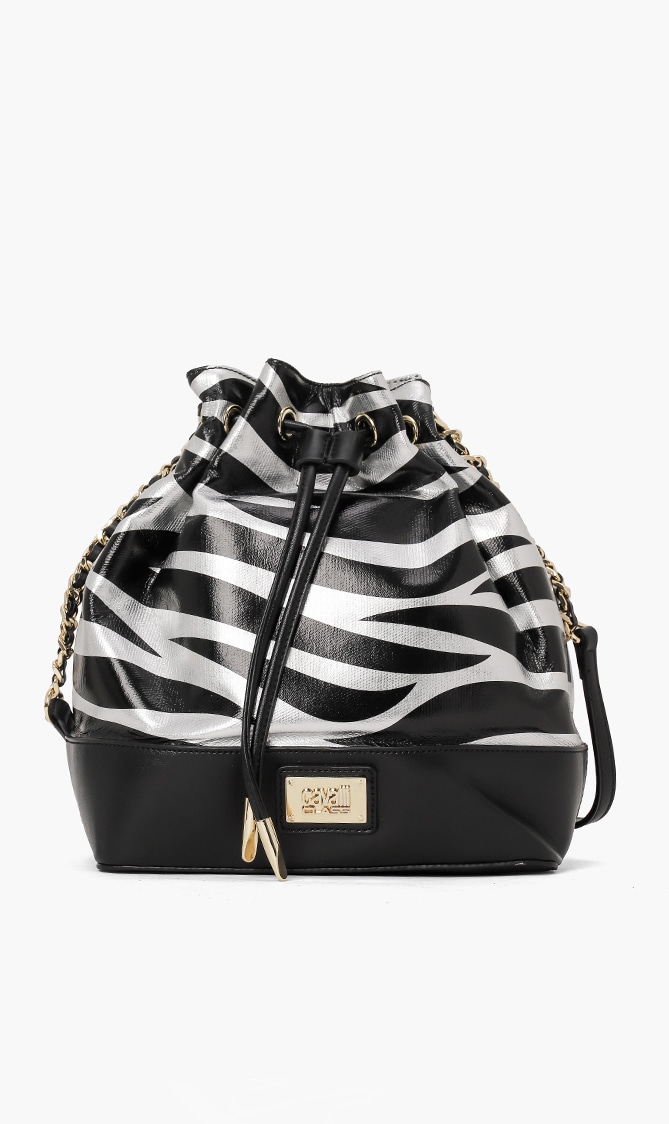 

Cavalli Class Print Leather Bucket Bag