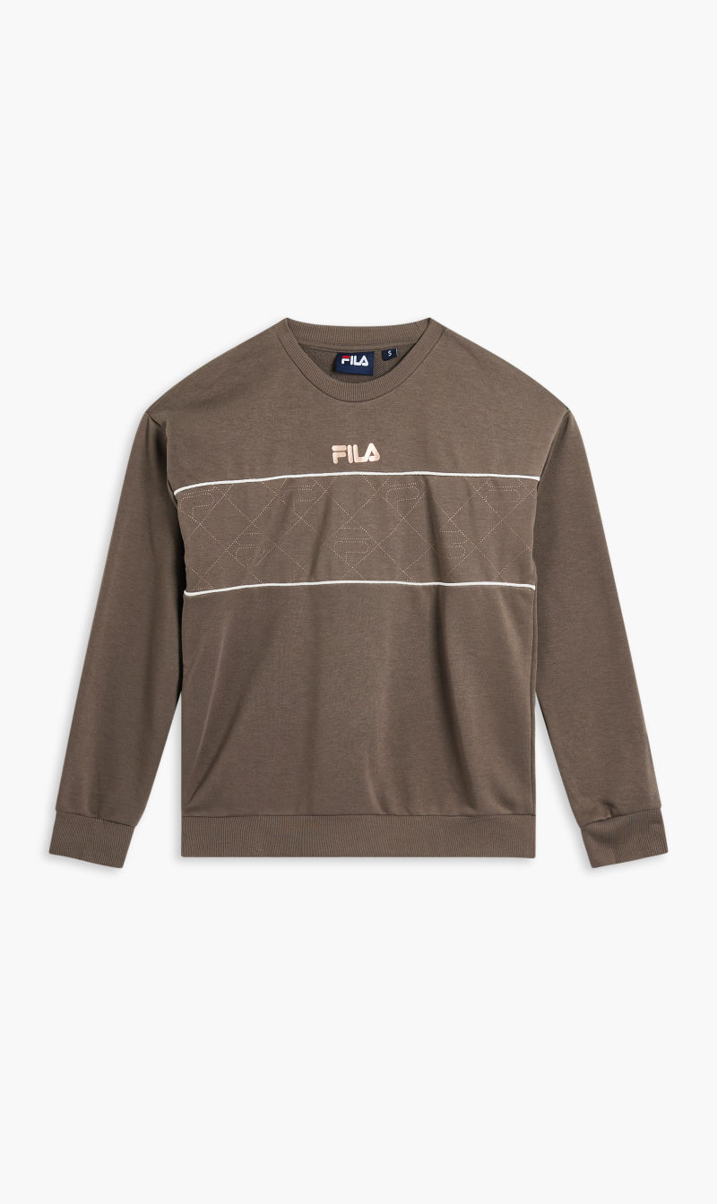 

Crew Neck W Printed Panel And Cnt Piping, Brown