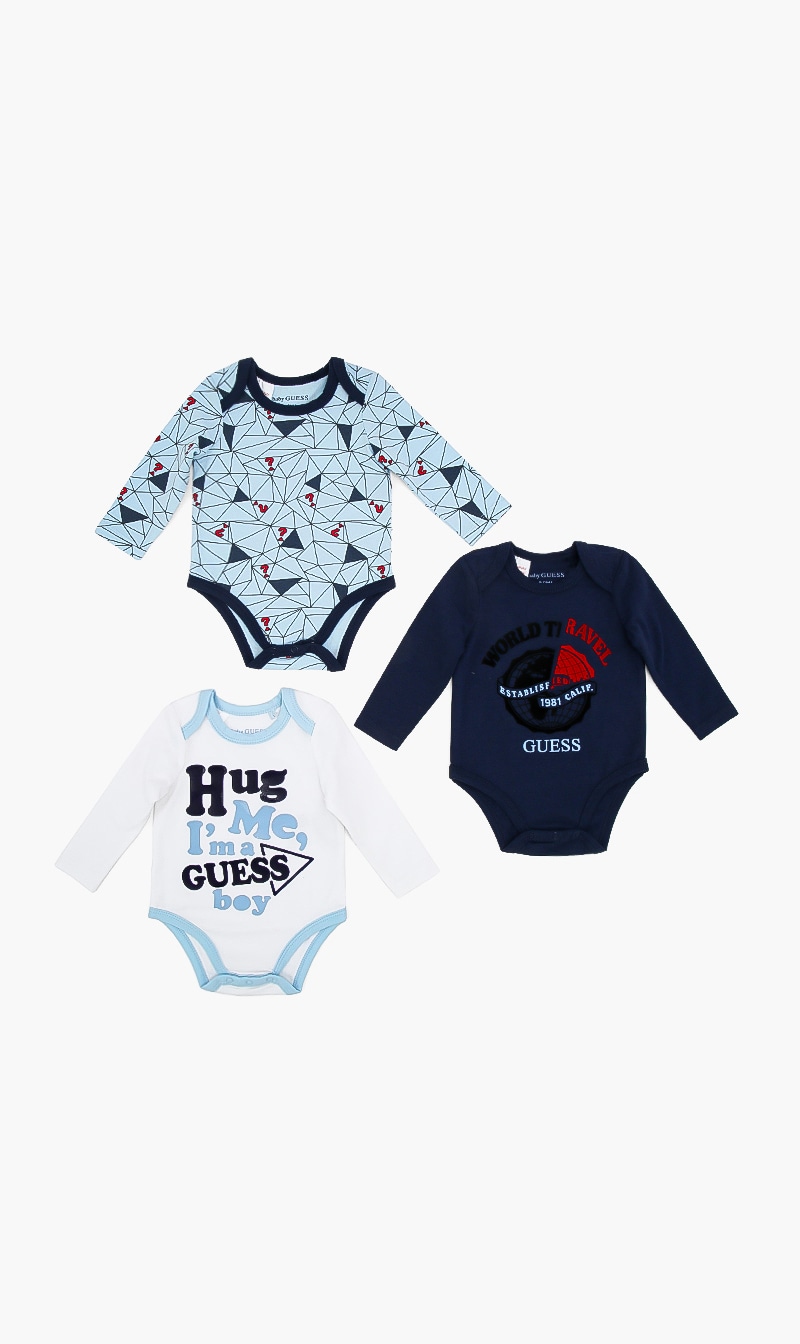 

Guess Blue Crew Neck 3pc Set Onesies | The Deal Outlet