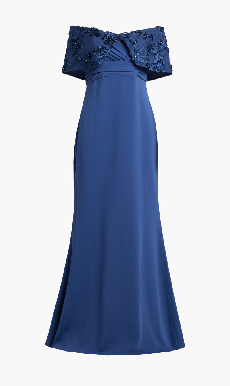 

Badgley Mischka Blue Off Shoulder Crepe for Women | The Deal Outlet