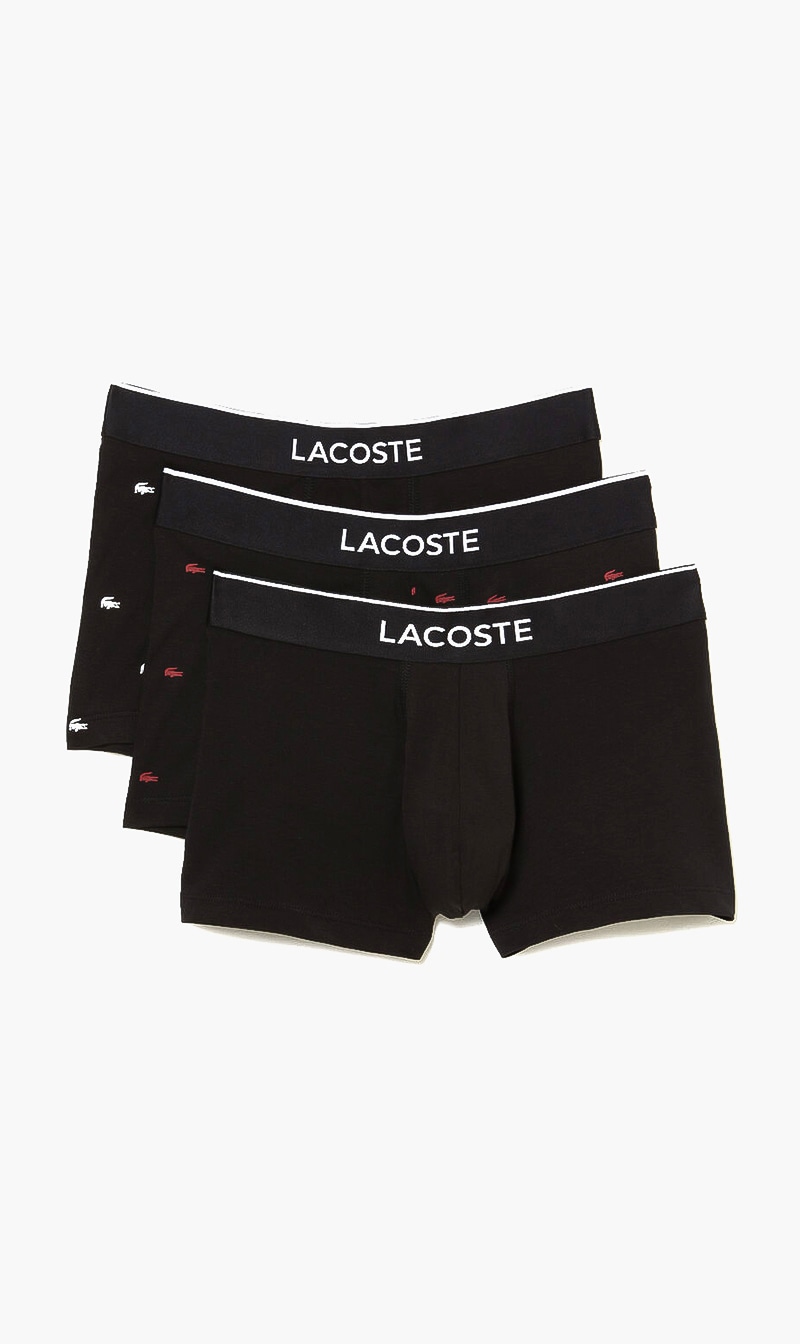 

Lacoste logo cotton stretch trunks pack of 3 | the deal outlet, Black