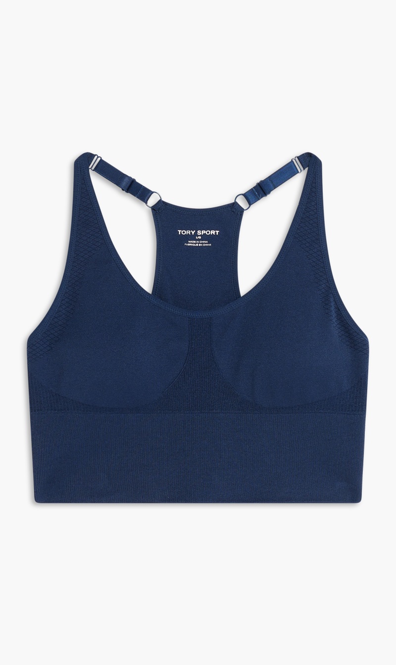 

Tory Burch Blue Tory Sport Seamless Adjustable Long Bra for Women | The Deal Outlet