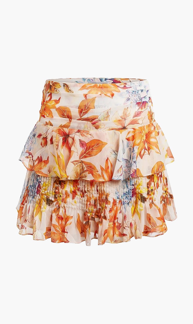 

Guess Orange Floral Ruffled Mini Skirt for Women | The Deal Outlet