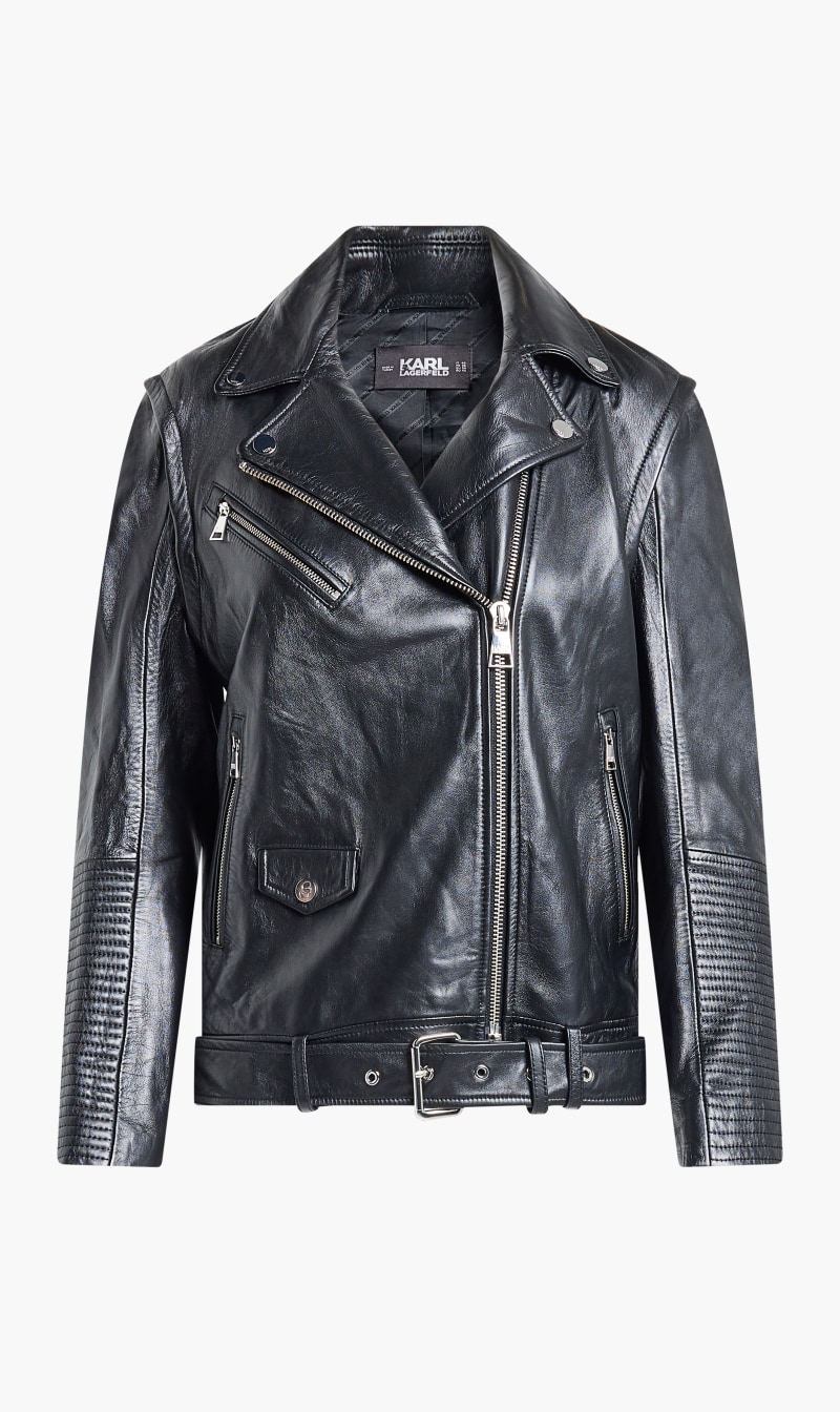 

Karl Lagerfeld Black Leather Biker Jacket for Women | The Deal Outlet