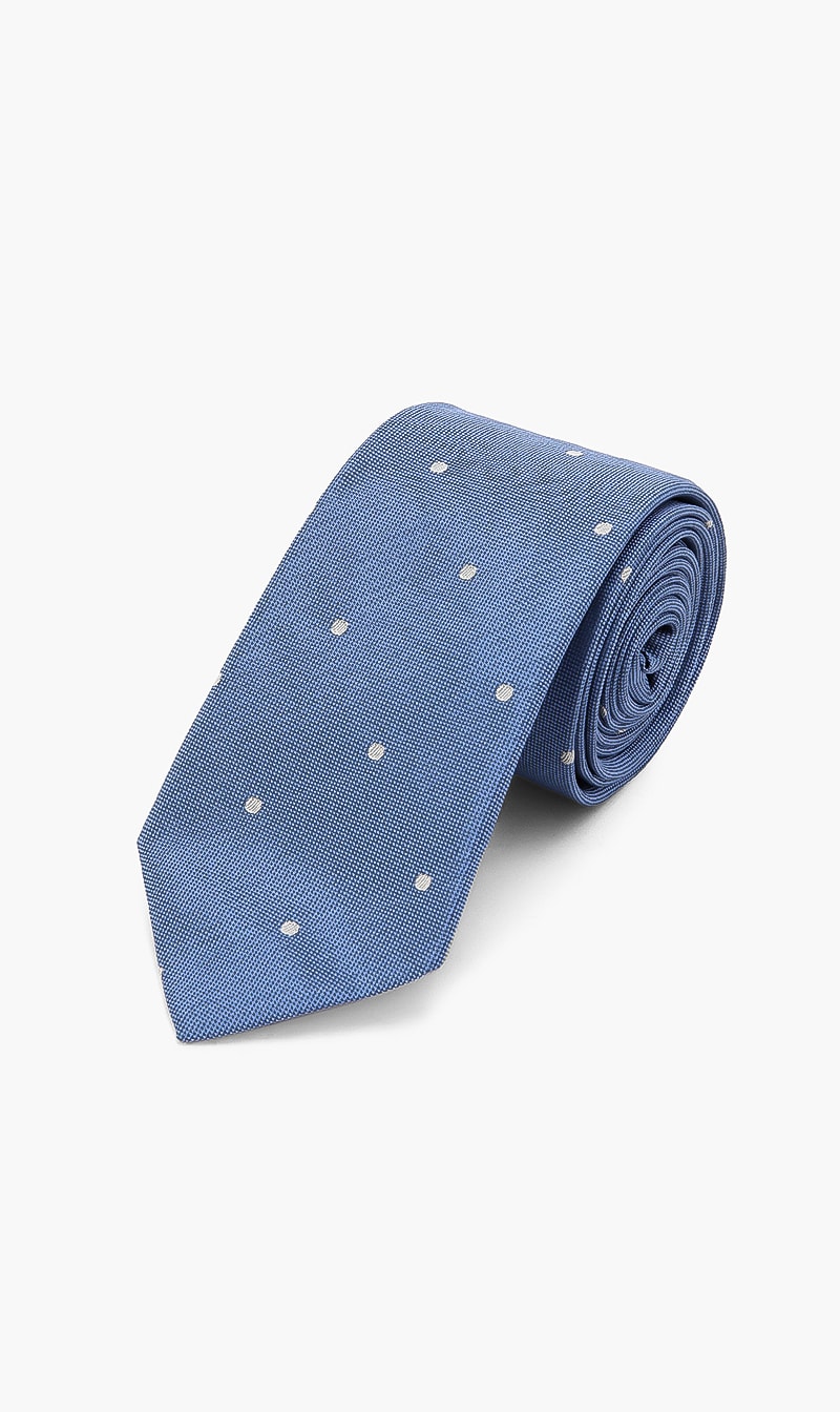 

Polka Dot Print Silk Tie, Blue