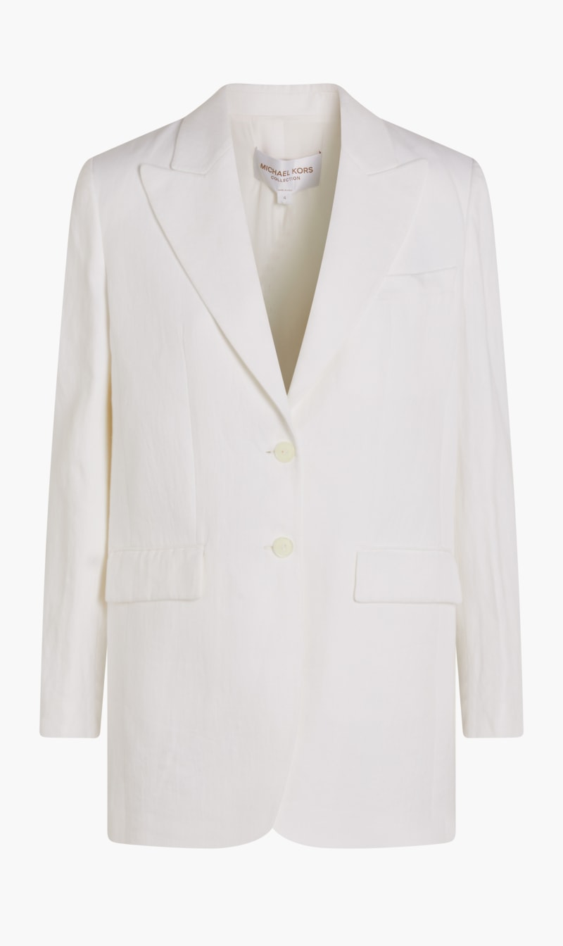 

Michael Kors White Linen Boyfriend Blazer for Women | The Deal Outlet